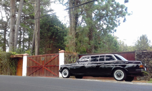 MERCEDES 300D LIMO OUTSIDE COUNTRY ESTATE COSTA RICA.