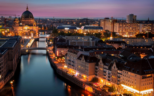 Berlin Germany city night lights buildings river 1920x1200